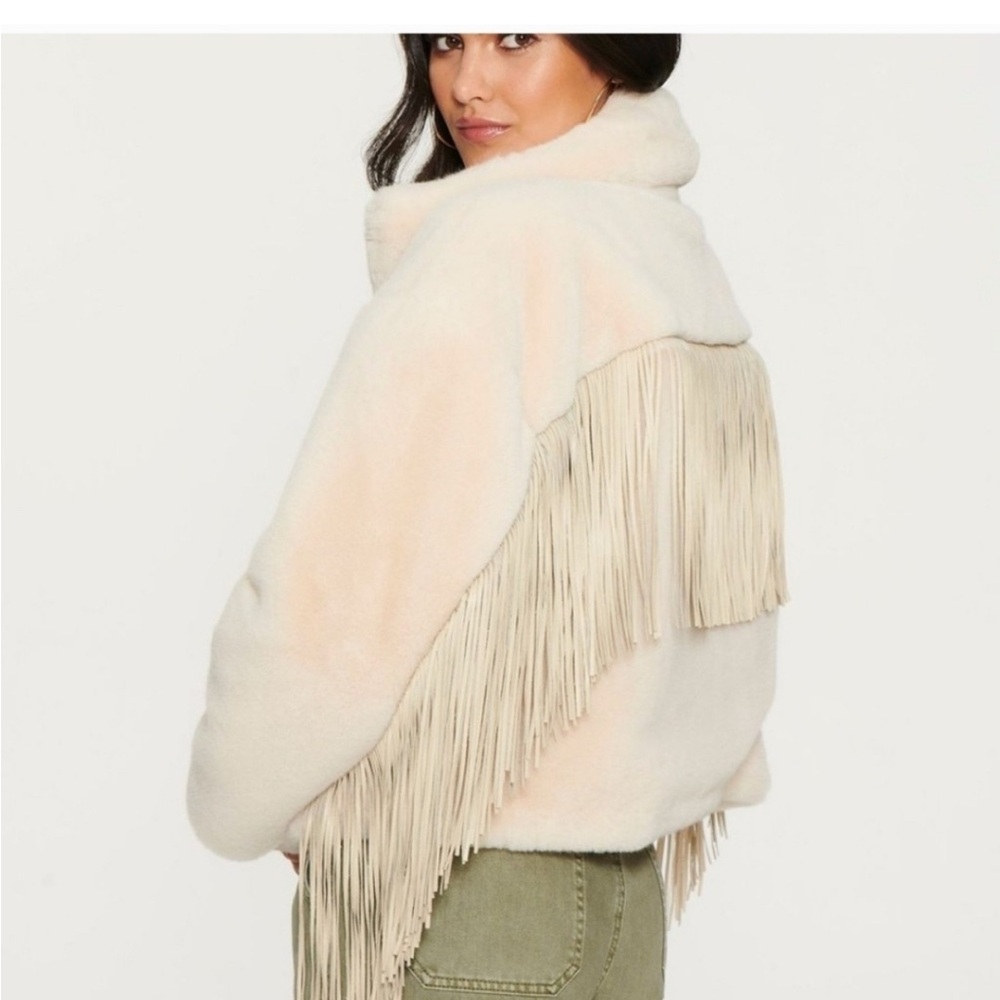 Anthropologie Cream Fringe Jacket